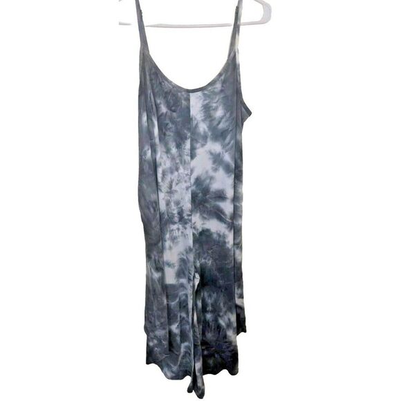 J VALDI Jumpsuit Tie-Dyed Print Flowy Cropped Charcoal Gray Cover Up Medium - Picture 2 of 13